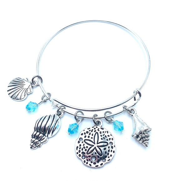 Seashells Sand Dollar Beach Bracelet Charm Bangle - Picture 4 of 4
